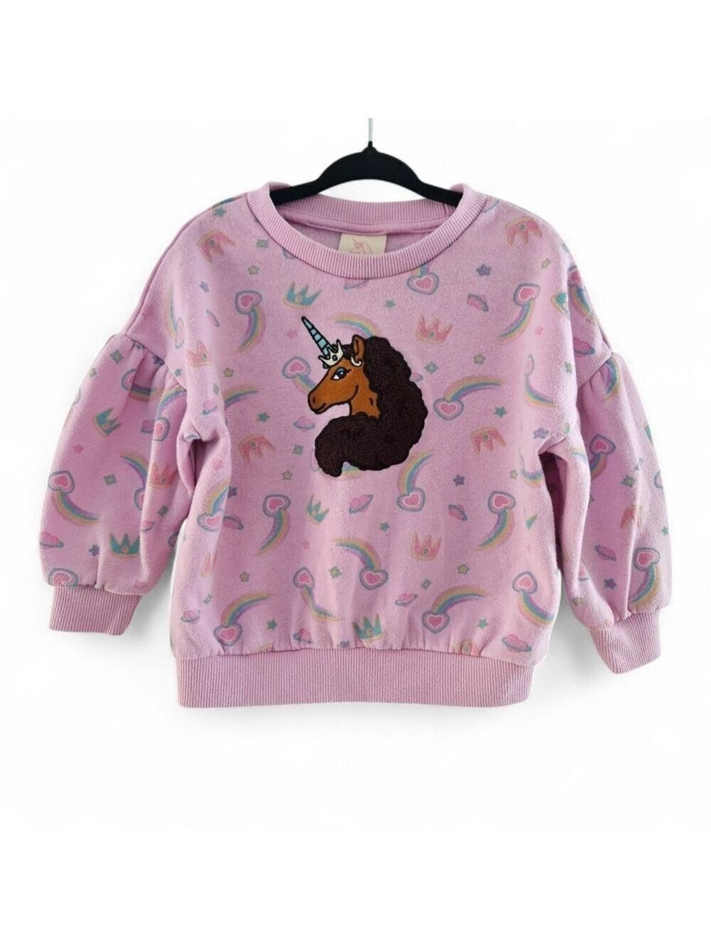 5/$25 Unicorn Toddler Girl 2T Fleece Sweatshirt Pink Rainbow Crown Print